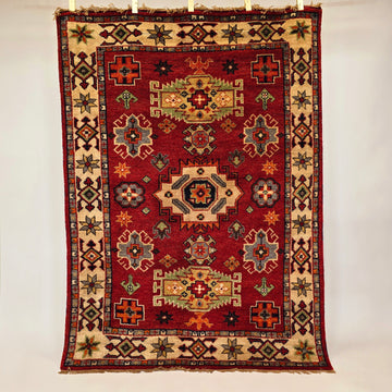 Käsinsolmittu itämainen villamatto Kazak Cella Punainen 140 x 200 cm