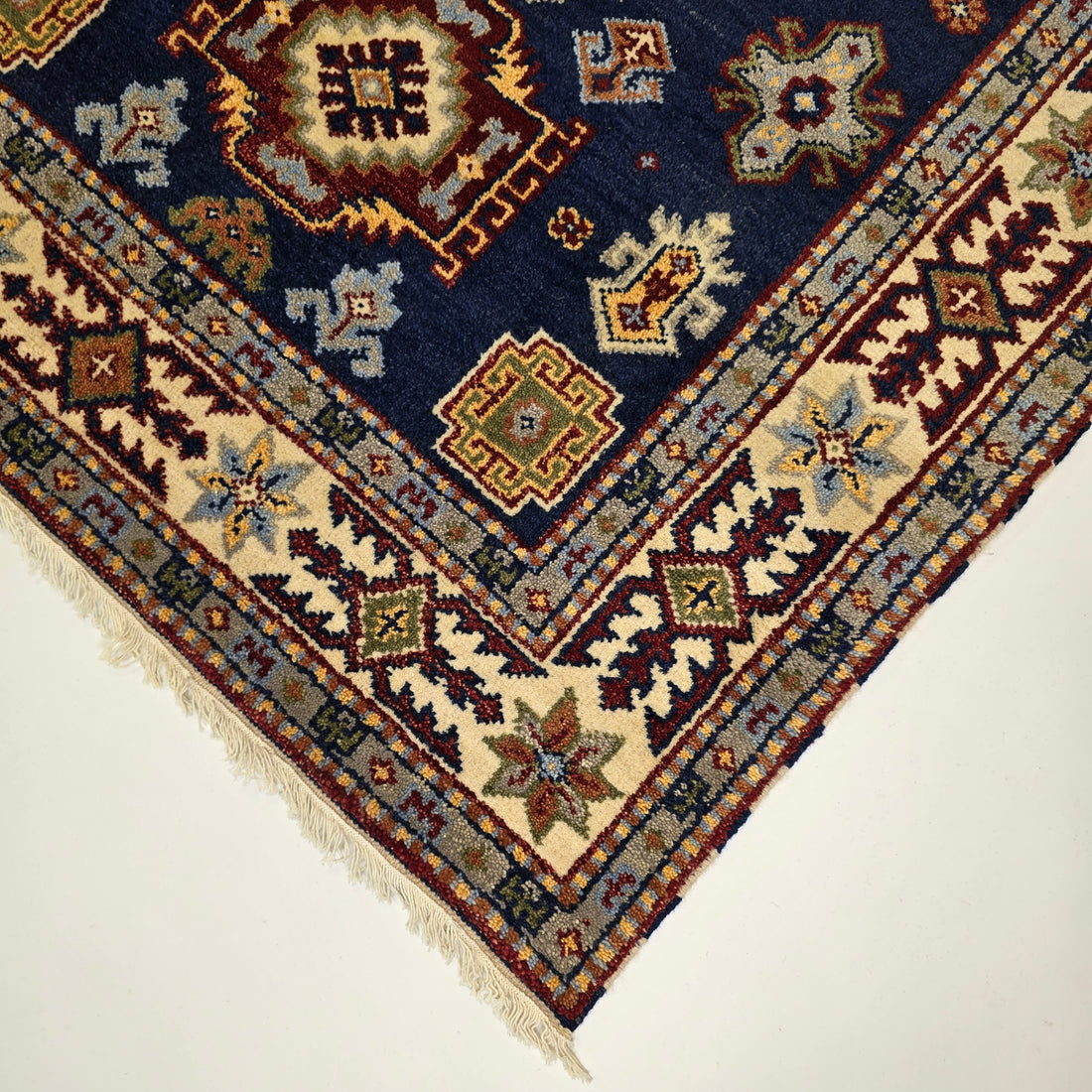 Käsinsolmittu itämainen villamatto Kazak Sininen 140 x 200 cm