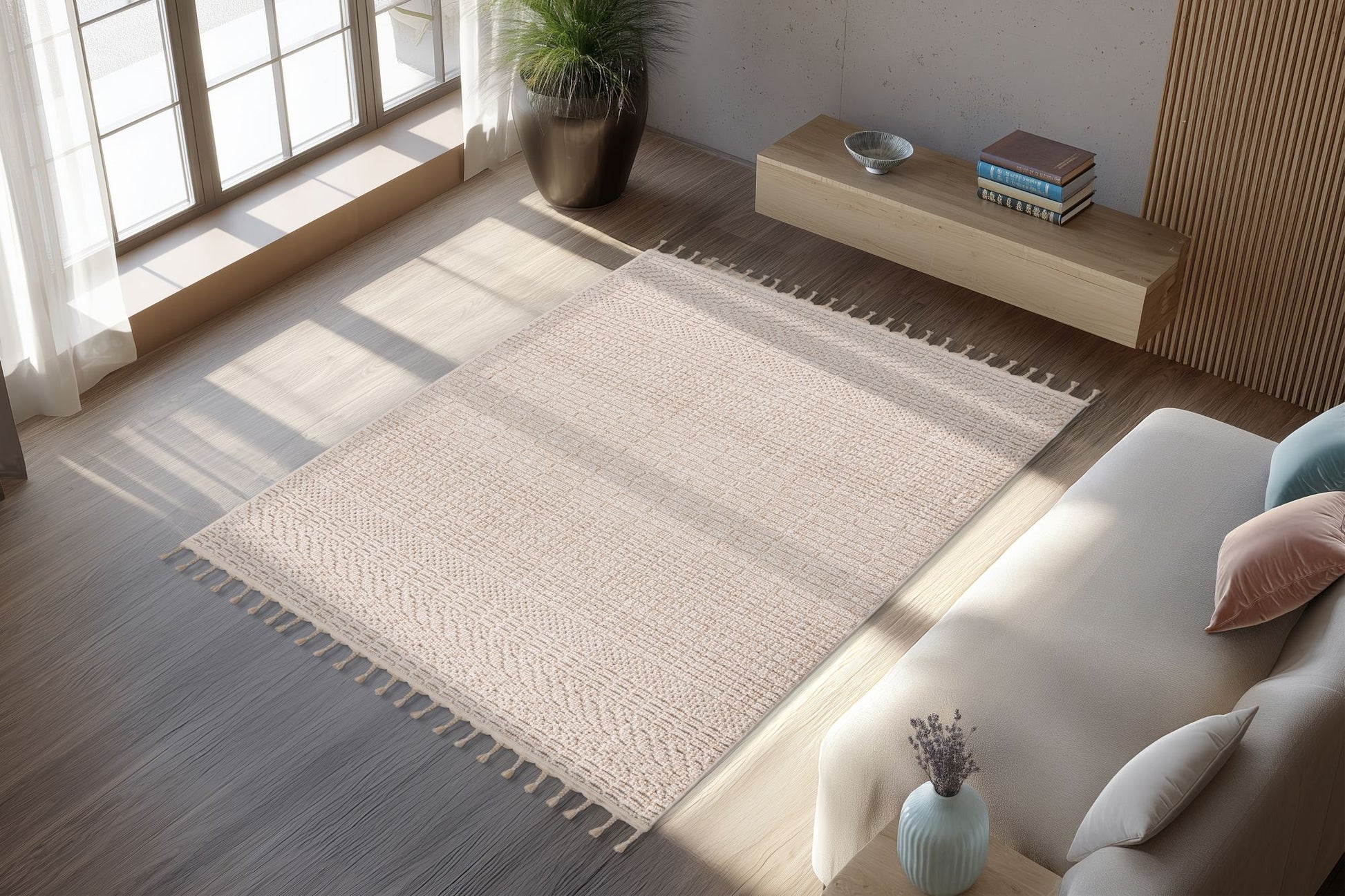 moderni beige matto luxor 301 sisustuksessa