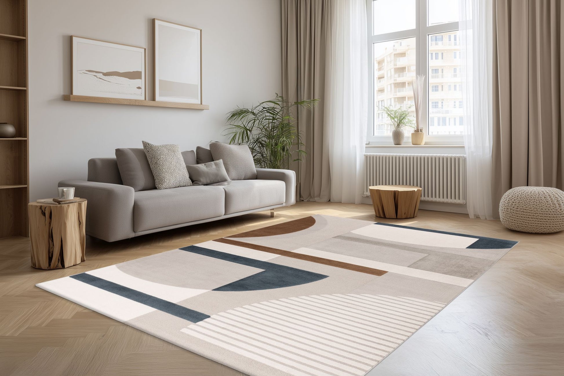 värikäs olohuoneen matto bergamo 701 sisustuksessa