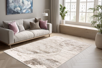 Sedef 403 Beige-Silver - Lyhytnukkainen Matto