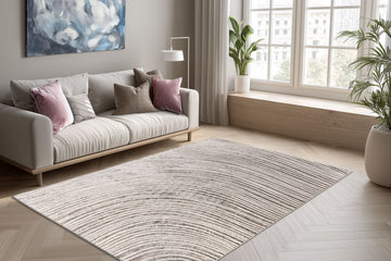 Sedef 404 Beige-Silver - Lyhytnukkainen Matto